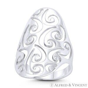 Spiral Pattern Cutout Oval Boho Statement Ring in .925 Sterling Silver - Size 10